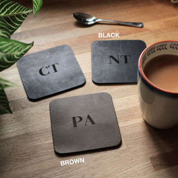 Personalised Recycled Vintage Leather Set Of Coasters, 2 of 11