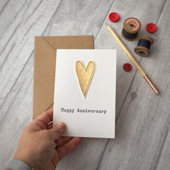 Embroidered Gold Fabric Anniversary Card, 2 of 2