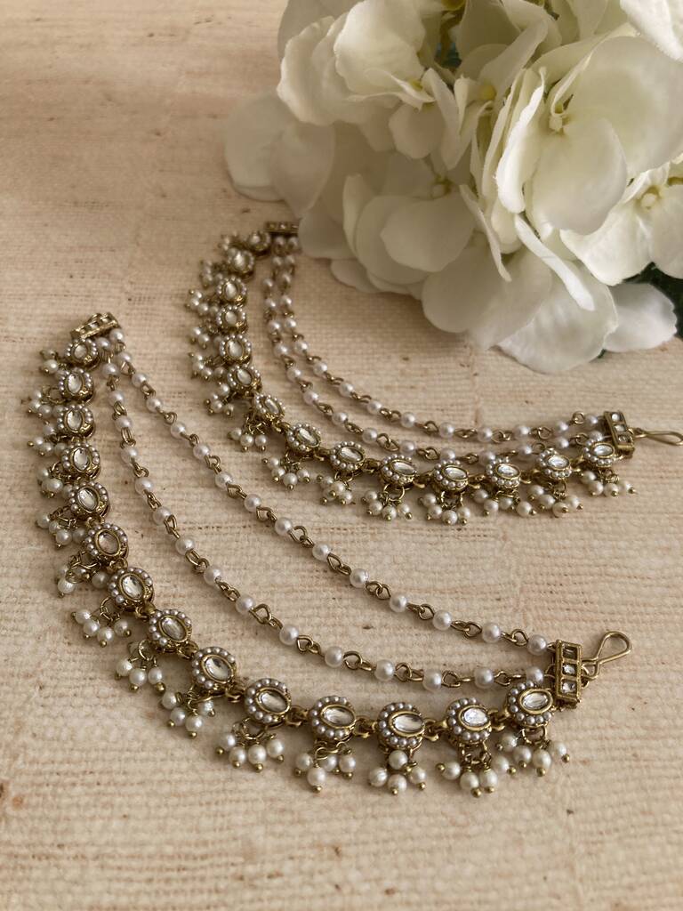 Indian Gold Plated Pearl Ear Chains/Kaan Chain, 1 of 6