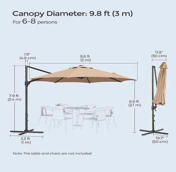 Garden Parasol Umbrella Three Meter Outdoor 360° Swivel, 10 of 12