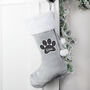 Personalised Paw Print Grey Pet Christmas Stocking, thumbnail 1 of 3