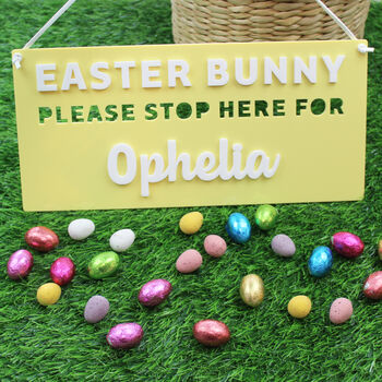 Easter Bunny Please Stop Here Personalised Sign, 5 of 5