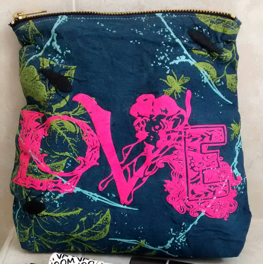 love print wash bag by jane de bono textiles england