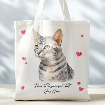 Personalised Tote Bag Cat With Love Hearts. 20 Different Breeds, 5 of 12