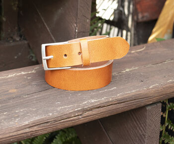Premium Handmade Light Tan English Leather Mens Belt, 3 of 5