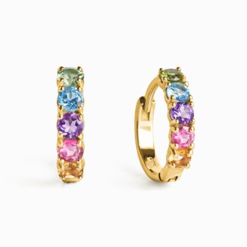 Rainbow Gemstone Huggie Hoop Earrings In Sterling Silver And Gold, 7 of 11