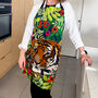 Wild Cat Tiger Floral Luxury Cotton Handmade Apron, thumbnail 1 of 11