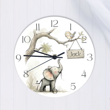 Jungle Themed Nursery Clock With Baby Elephant, 6 of 6
