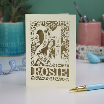 Personalised 21st Birthday Card Papercut Woodland Design, 5 of 8