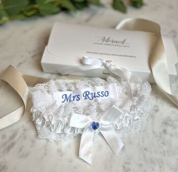 Something Blue Personalised Bridal Garter, 2 of 8