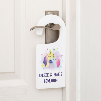 Personalised Hugging Unicorns Bedroom Door Hanger Sign, 2 of 3