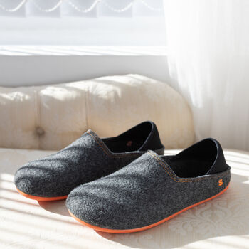Snugtoes Men's Recycled Polyester Felt Slip On Slippers Grey And Orange, 5 of 5