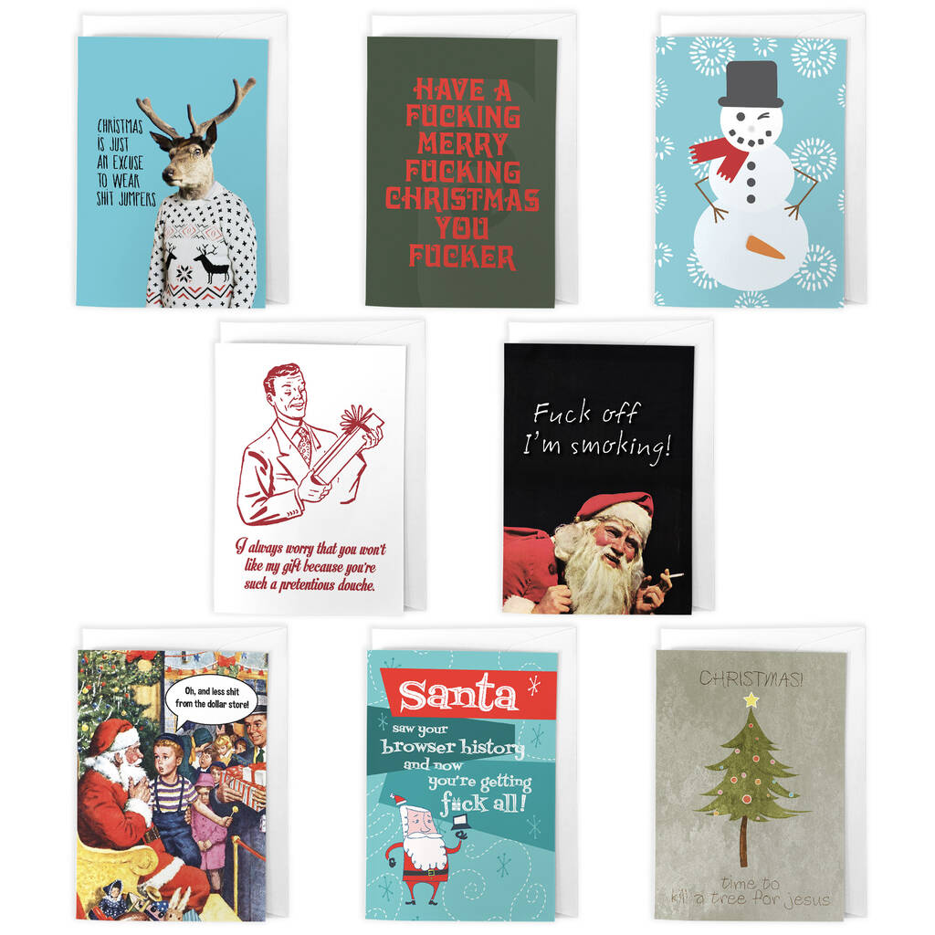 Funny Christmas Cards Set Of Eight A6 Size Adult Humour Xmas Designs, 1 of 5