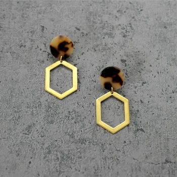 Brass Hexagon Earrings, 3 of 4