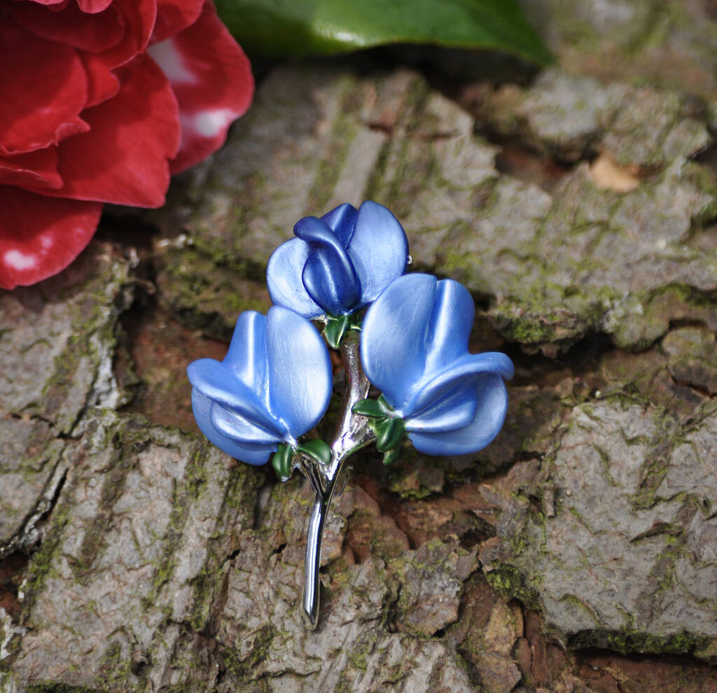 Sweet Pea Blue Flower Brooch, 1 of 5