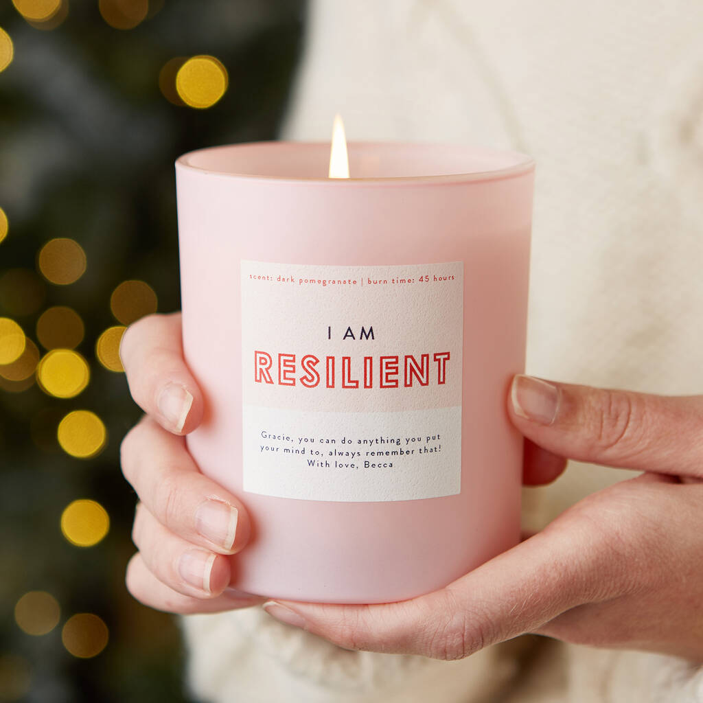 I Am Resilient Pink Affirmation Candle, 1 of 3