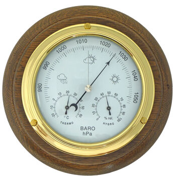 Brass Barometer / Weather Station And English Oak Mount, 4 of 11