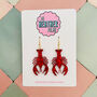 Handmade Small Red Glitter Lobster Earrings, thumbnail 1 of 4