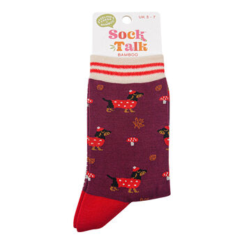 Sausage Dogs Autumn Leaves Toadstools Funny Bamboo Ankle Socks Women's, 4 of 4