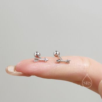 Sterling Silver Tiny Arrow Screw Back Earrings, 5 of 10