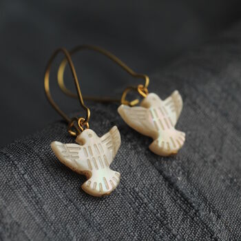 Mother Of Pearl Dove Bird Earrings, 3 of 8