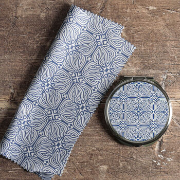 Blue White Celtic Knot Handbag Mirror And Lens Cloth, 3 of 12
