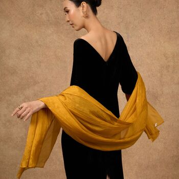 100% Mulberry Silk Scarf Gold, Luxury Gift For Her In Gift Box, 2 of 7