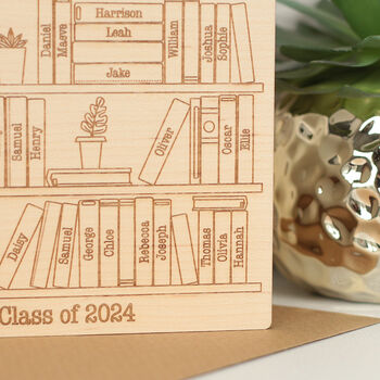 Teacher Class Leavers Bookcase Wooden Engraved Card, 4 of 4