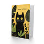 Cute Black Cat Pet And Plants Botanical Yellow Birthday Art Card, thumbnail 2 of 5