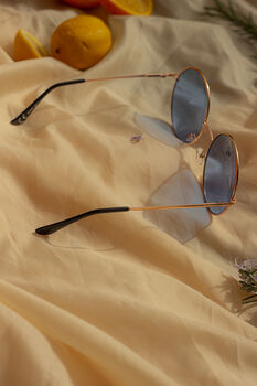 Blue Oversized Round Circle Wire Frame Sunglasses, 4 of 5