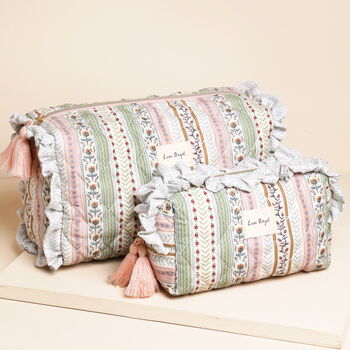 Small Sage And Pink Vintage Floral Quilted Wash Bag, 5 of 5