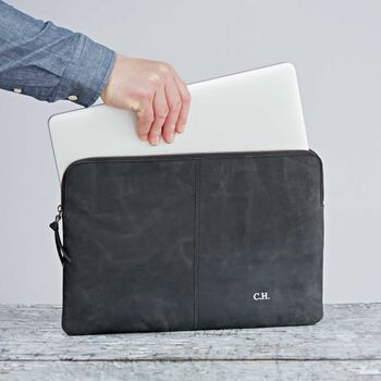 Personalised Black Buffalo Leather 14 Inch Laptop Case, 3 of 8