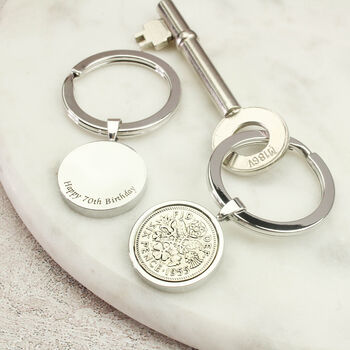 Personalised 70th Birthday Sixpence Coin Keyring, 2 of 7