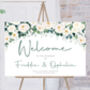 Wedding Welcome Sign White And Dark Green Floral, thumbnail 1 of 7