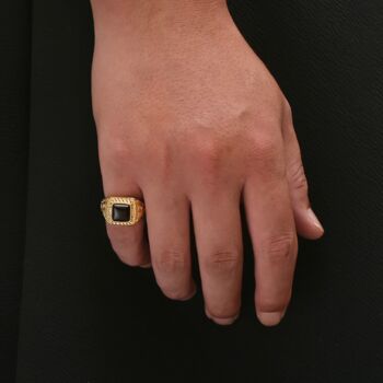 Gold Plated Black Gemstone Steel Ring, 2 of 10