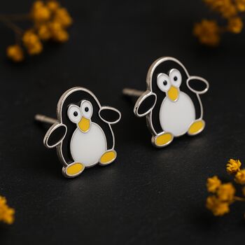 Girls Sterling Silver Penguin Stud Earrings, 4 of 8