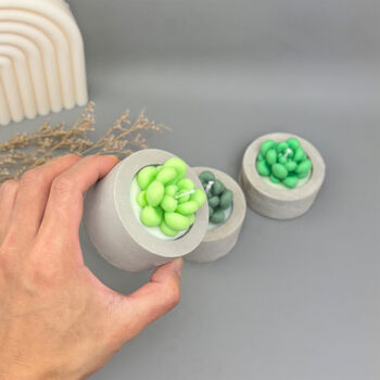Green Succulent Candles In Handmade Concrete Pots, 8 of 12