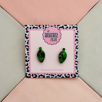 Christmas Light Glitter Resin Studs / Sparkly Holiday Bulb Earrings / Christmas Gift / Stocking Filler, 3 of 12