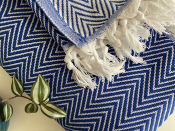 Blue Herringbone Soft Cotton Bedspread, 4 of 9