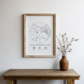 Personalised Wedding Venue Gift, Married Paper Anniversary Map Print, 3 of 4