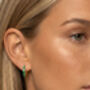 Women's Small Hoop Earrings With Emerald Green Stones In 18k Gold, thumbnail 2 of 4