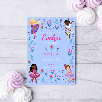 Digital Editable Ballerina Kids Birthday Party Invitation Template, 2 of 10