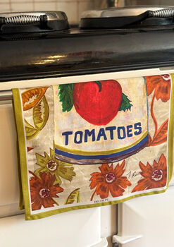 Large Linen Tea Towel Featuring 'The Tomato Flowers', 2 of 5