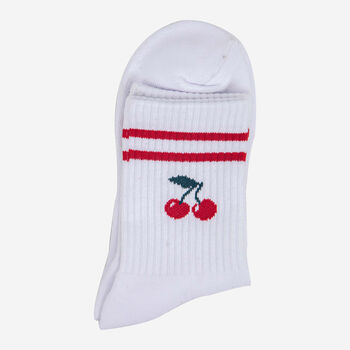 Cherry Striped Sporty Ribbed Cotton Ankle Socks Women's White, 3 of 4