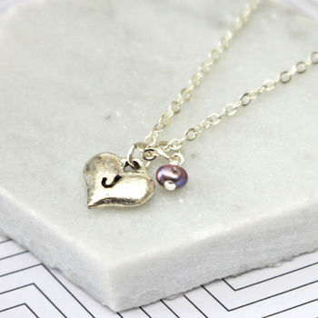 Personalised Heart Or Star Necklace With Pearl, 2 of 4