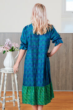 Yasmin Silk Print Embroidered Dress 10, 2 of 4