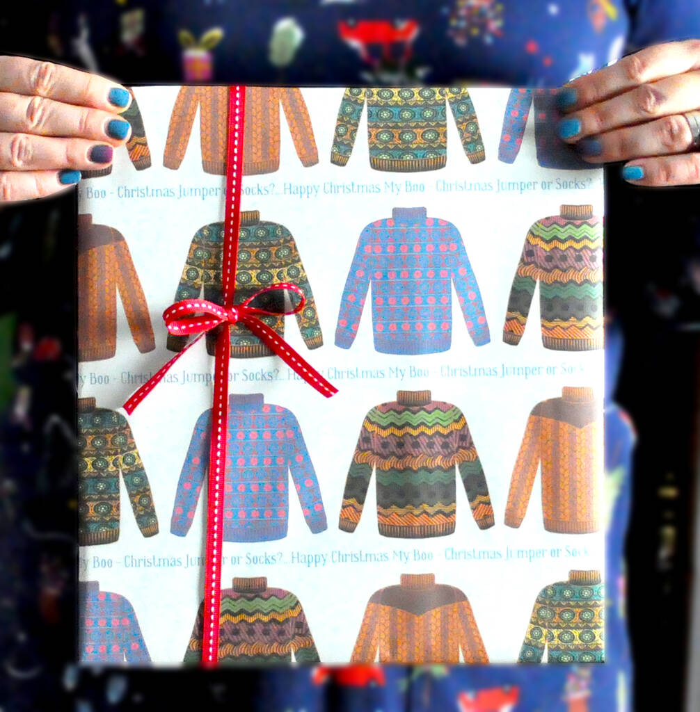 Christmas Wrapping Paper Personalised Jumper Design By Spotty N Stripy