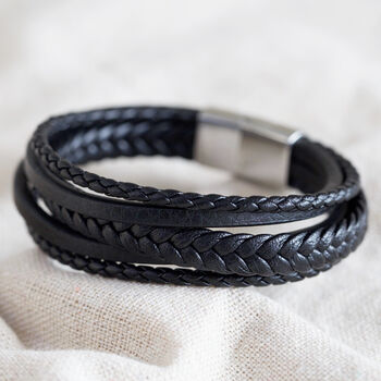 Men's Personalised Layered Leather Bracelet, 6 of 7