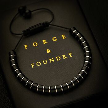 Men's Adjustable Black Onyx And Silver Hematite Bracelet – Stylish, Modern Gemstone Jewellery For Him, 2 of 7