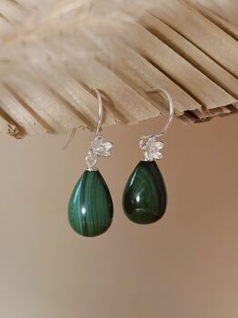 Teardrop Malachite Sterling Silver Dangle Earrings, 5 of 9